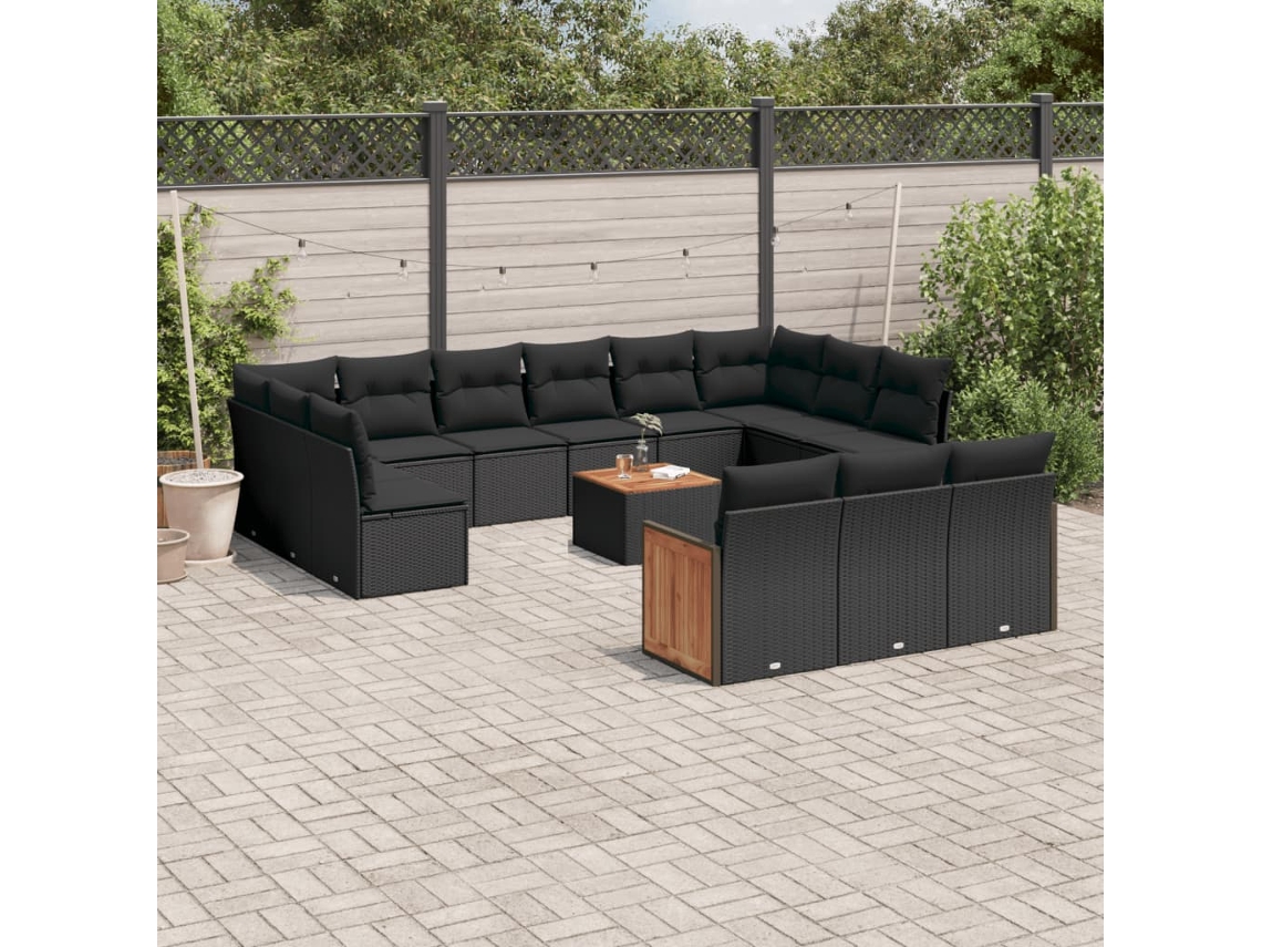 Conjunto de sofá de jardín de 14 piezas con cojines, ratán negro, Dkd Home Decor