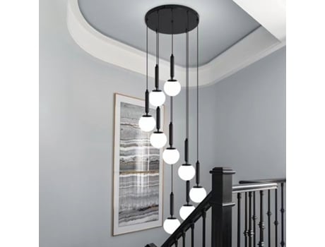 Lámpara de araña larga con bola de cristal blanca de 9 LED, adecuada para escaleras y restaurantes SLD