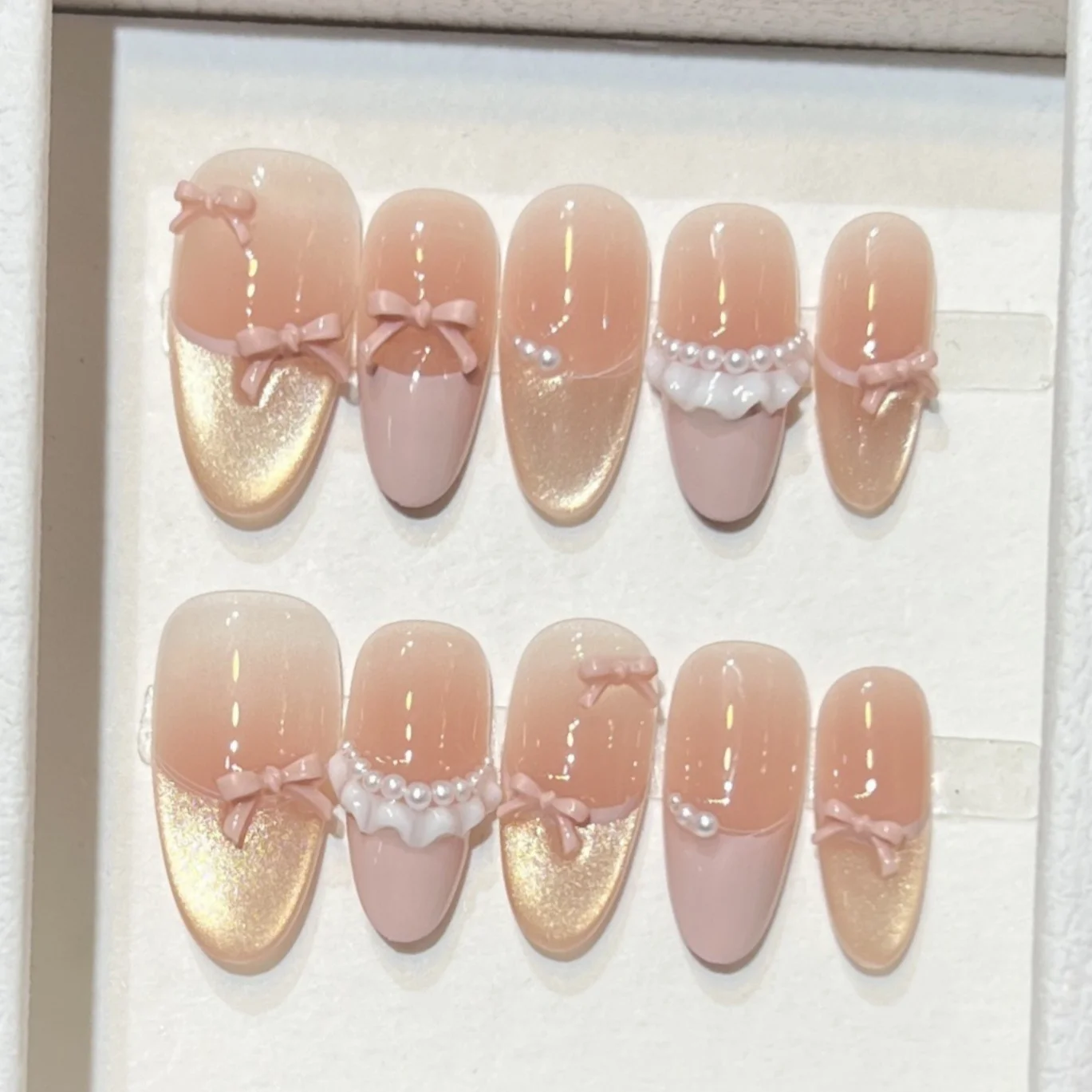 (892 -s) Juego De 10 Uñas Postizas Hechas A Mano, De Longitud Media, Ovaladas, Tipo Prensado.