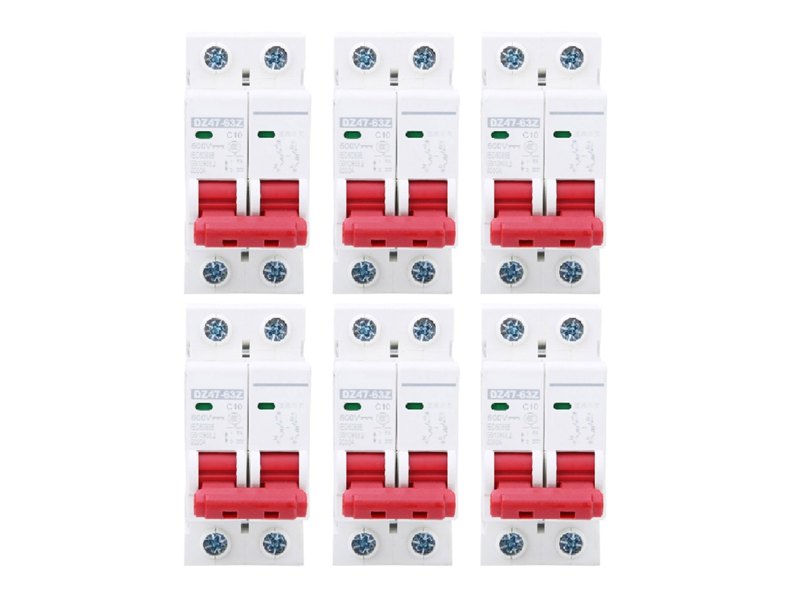 6pcs Interruptor Mcb Dz47-63z Dc500v 2p Interruptor Aire Protector Contra Sobrecarga 10a