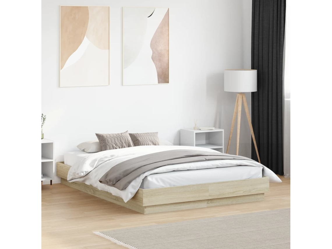 Estructura De Cama Madera De Ingeniería Roble Sonoma 135x190 Cm