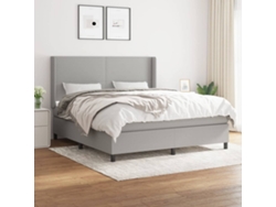 Cama Box Spring Con Colchón Tela Gris Claro 160x200 Cm