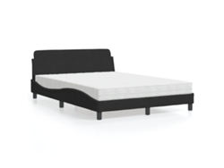 Cama Con Colchón Terciopelo Negro 140x190 Cm