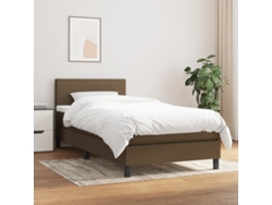 Cama Box Spring Con Colchón Tela Marrón Oscuro 90x190 Cm
