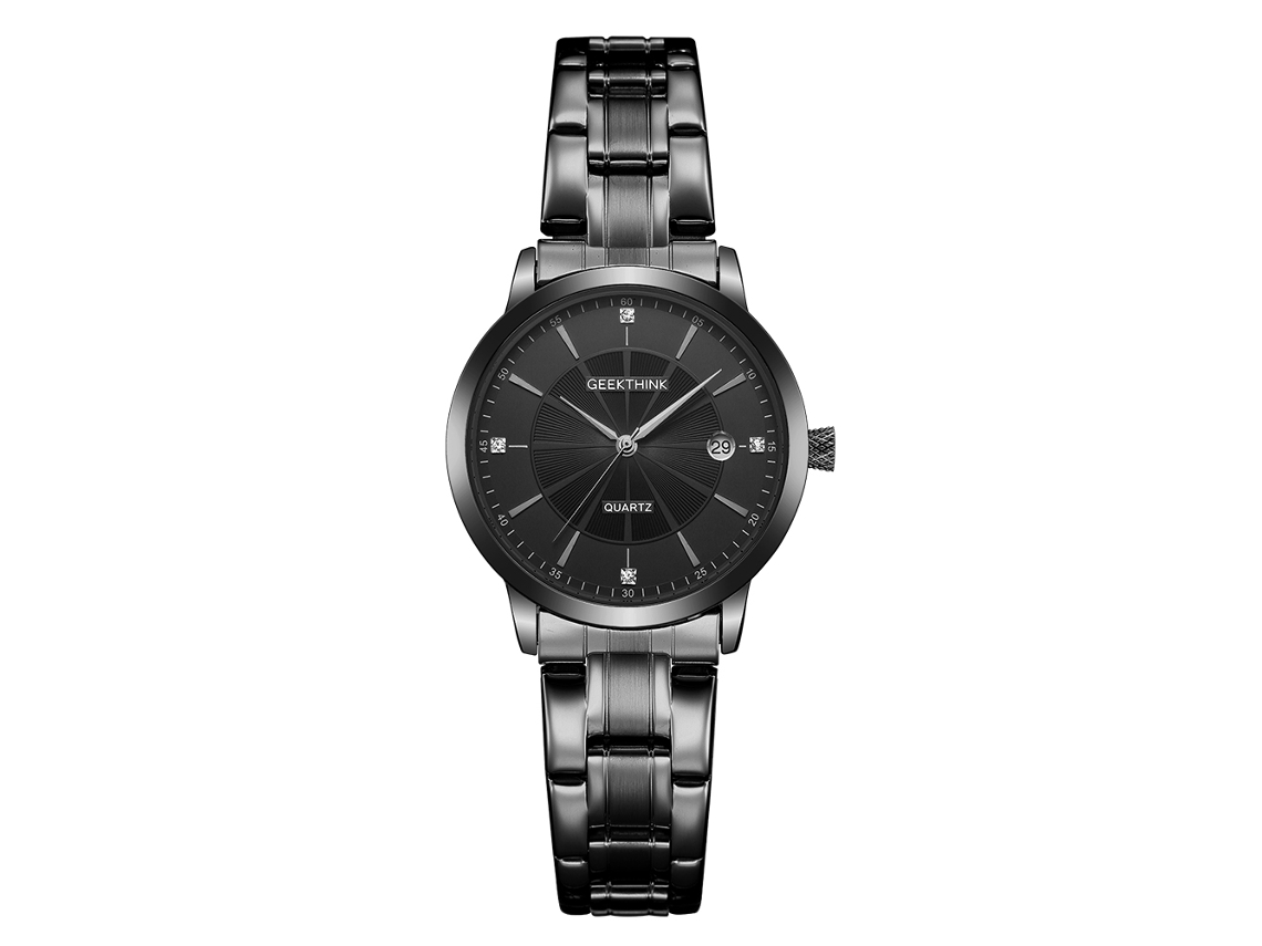 Reloj Analógico De Cuarzo Geekthink, Resistente Al Agua Hasta 30 M, Brazalete De Acero Inoxidable, Para Mujer, Color Negro.