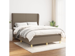Cama Box Spring Con Colchón Tela Gris Taupe 140x190 Cm