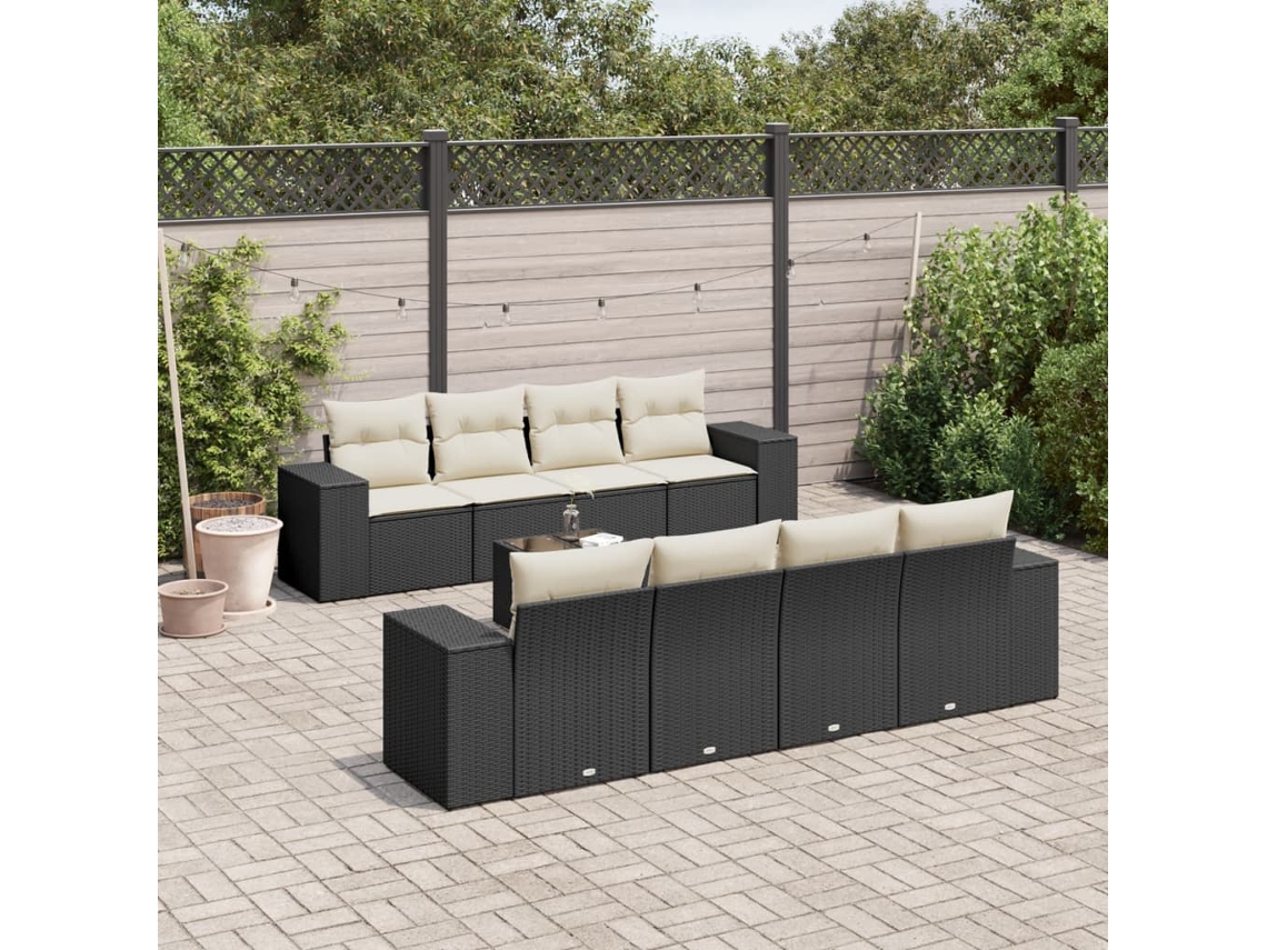 Conjunto de sofá de jardín de 9 piezas con cojines, ratán negro, Dkd Home Decor