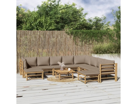 MAISON EXCLUSIVE - Set de muebles de jardín 11 piezas bambú y cojines gris taupé