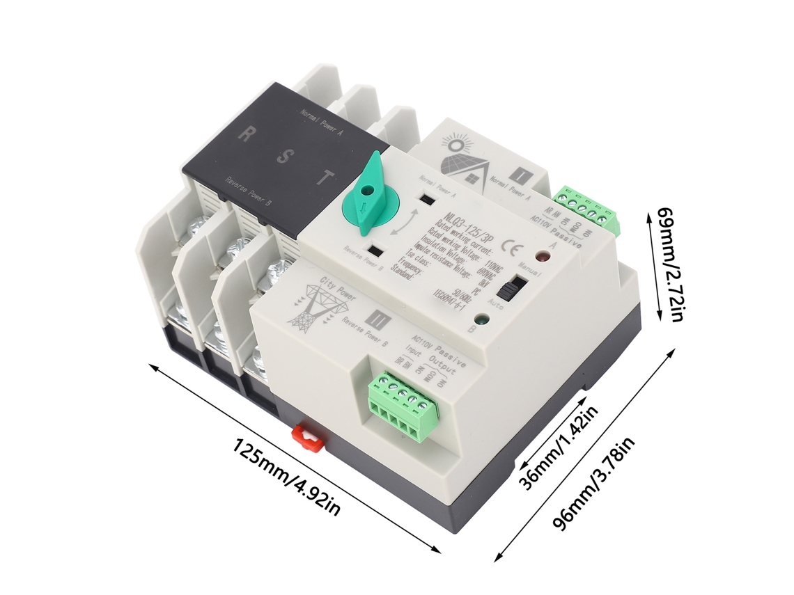 2026horizon-conmutador Automático De Transferencia De Doble Potencia 100a 3p 110vac Para Inversor Pv, Montaje En Riel 35mm