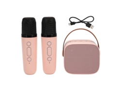 Máquina De Karaoke Portátil Con Altavoz Estéreo Bluetooth Y 2 Micrófonos Inalámbricos, Color Rosa, Ideal Para Fiestas En Casa O Karaoke.