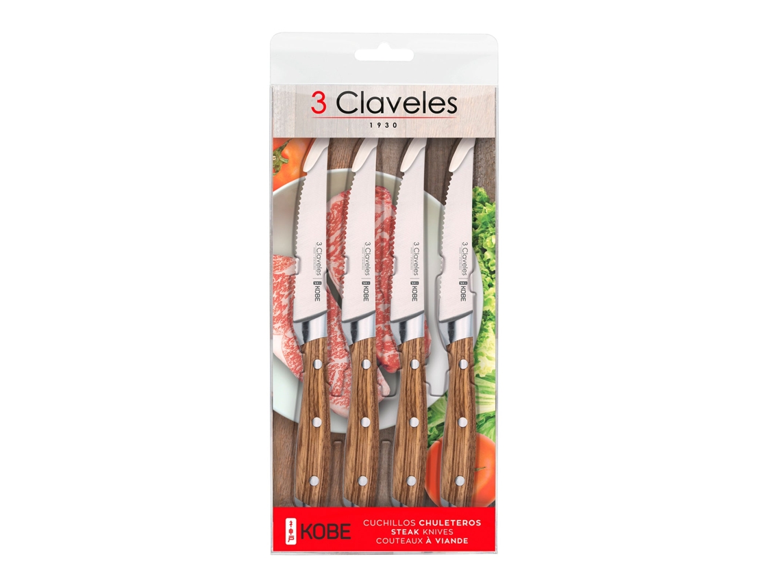 2 Claveles Kobe Set de 4 Cuchillos Chuleteros 115 Cm En Acero Inoxidable