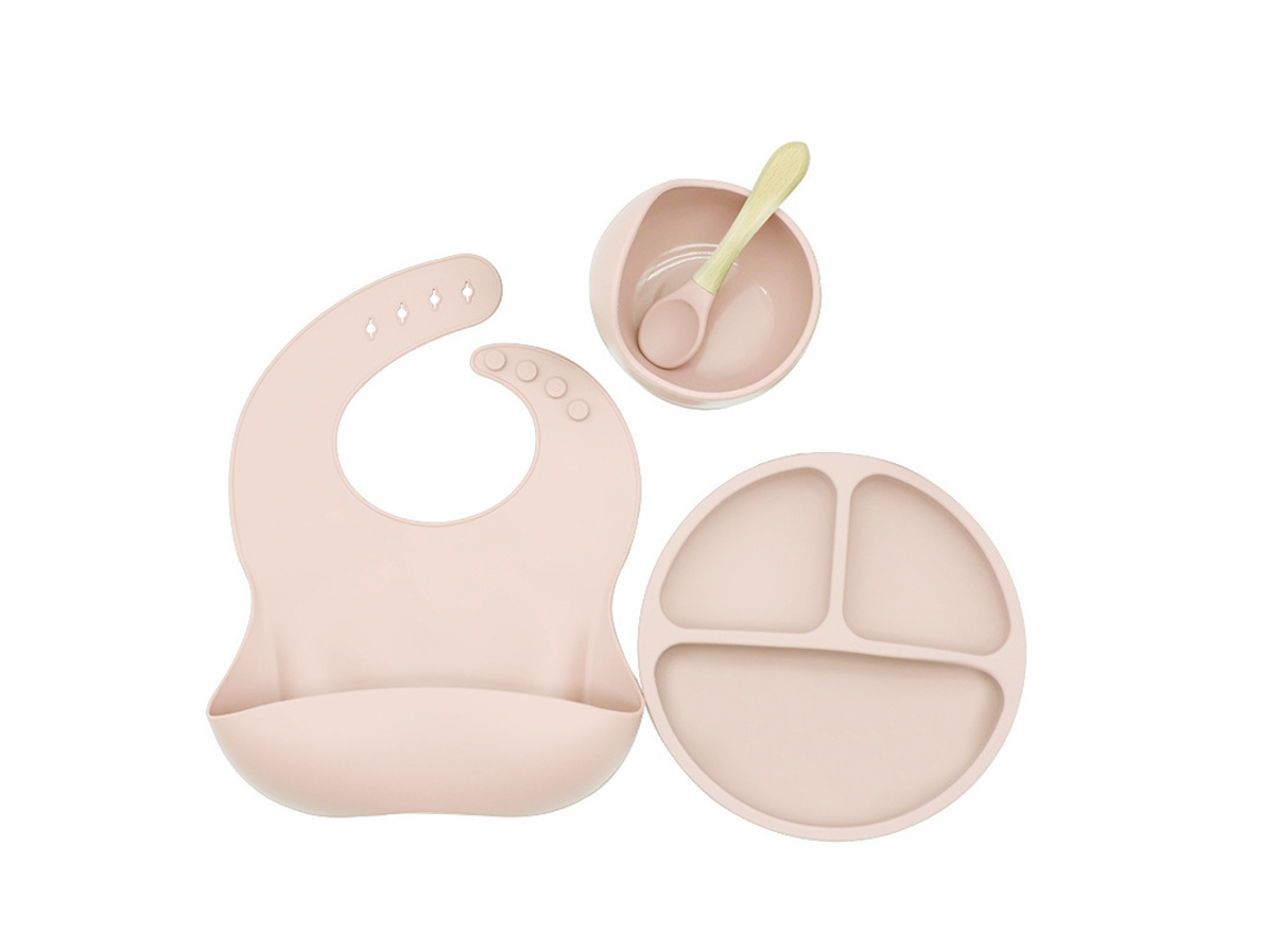 Conjunto 4 Peças Utensílios Silicone Bebé – Bege, Alimentação, Antiderrame