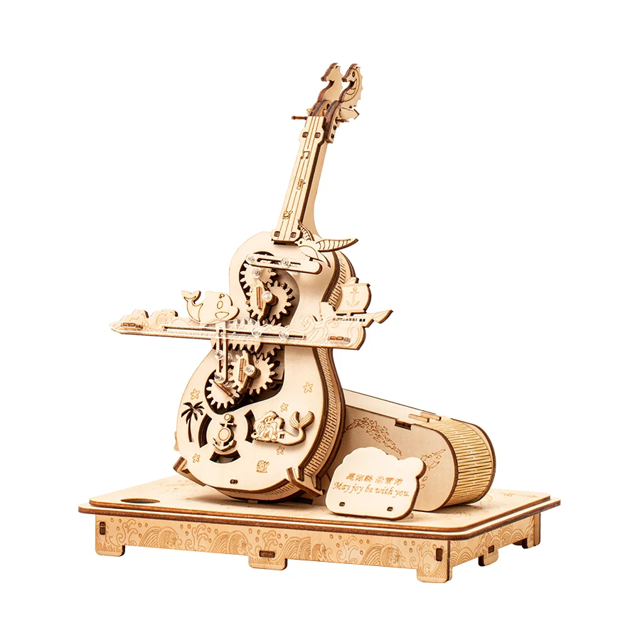 Caja De Música De Violonchelo De Madera Con Rompecabezas 3d Corazón Del Océano (modelo Para Armar Tú Mismo)