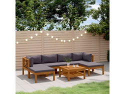 Conjunto de salón de jardín de 7 piezas con cojines de madera maciza de acacia, Dkd Home Decor