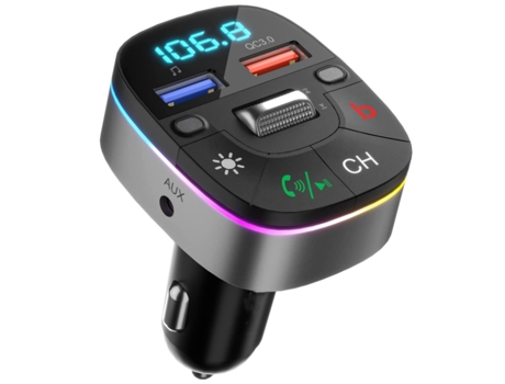 Transmisor FM para automóvil Bluetooth 5.0, cargador para automóvil QC3.0, adaptador de música de radio Bluetooth AUX, compatible con el asistente ...
