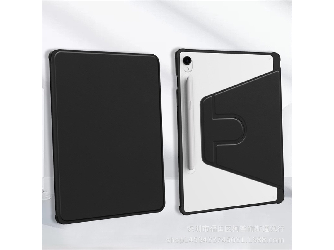 Estuche giratorio Sfushos de acrílico de 13,1" con cobertura total y soporte frontal ultrafino - Negro