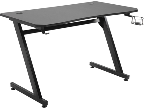 Homcom Mesa Gaming negra para ordenador pc escritorio de oficina con portavasos gancho auriculares y pies ajustables 120x65x745 cm soporte vasos