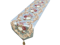 2026-mantel De Mesa Luxury Con Bordado Floral Patrón 13x83 Pulgadas Azul Con Borlas Estilo Europeo