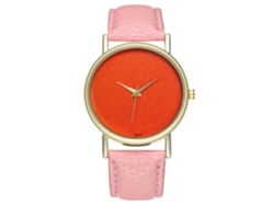 Reloj De Pulsera De Cuarzo Informal Para Mujer Con Correa De Piel Sintética, Esfera Naranja/rosa, Sencillo Y Elegante.