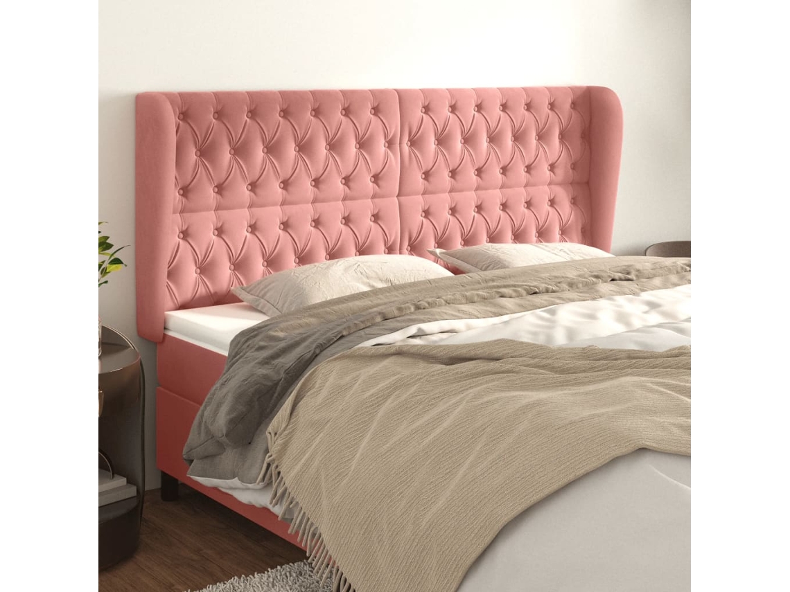 Cabecero Con Orejas De Terciopelo Rosa 183x23x118/128 Cm