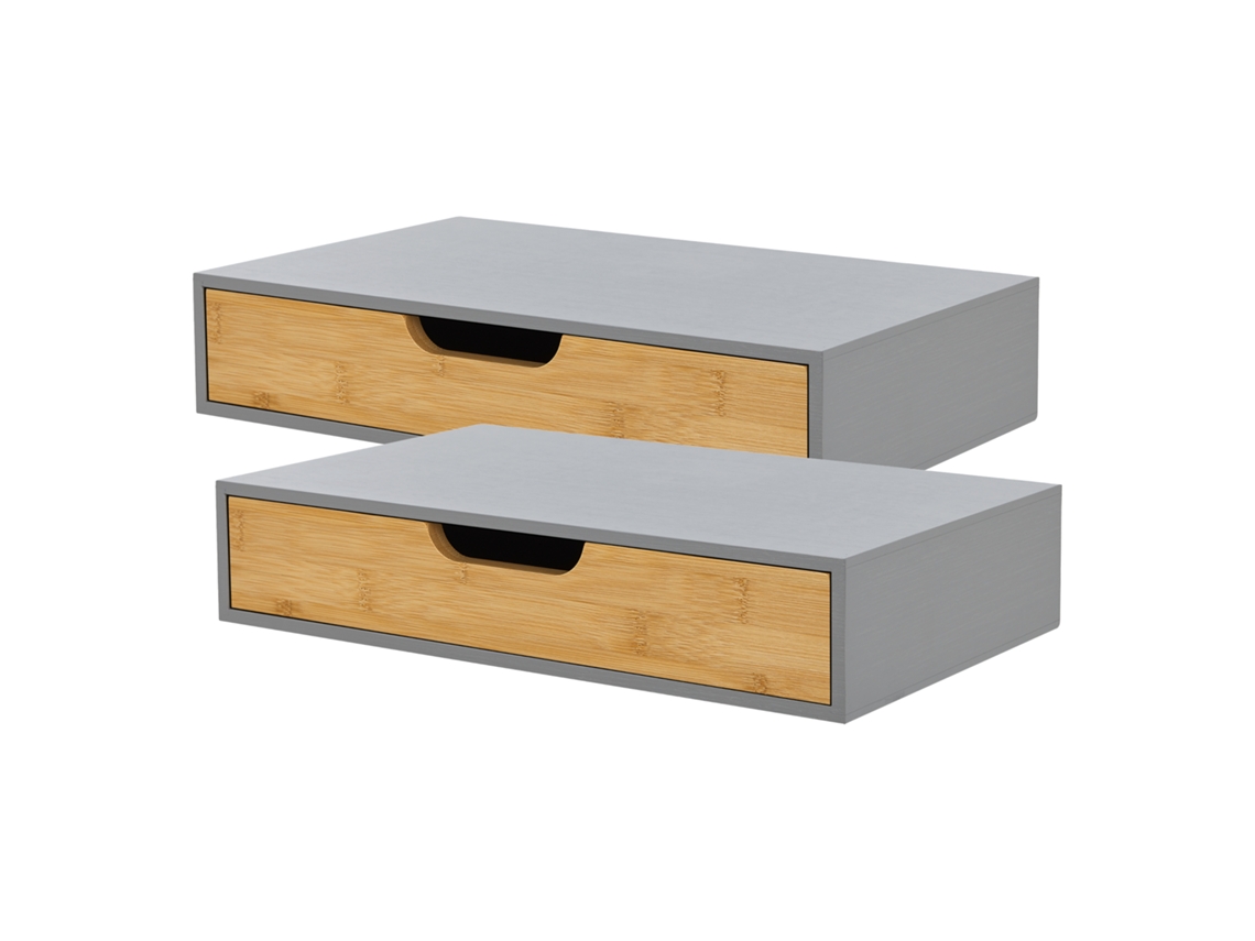 Set de 2 estantes de pared Bokn con cajón hasta 5 kg bambú 40x24x8cm - Gris y Natural [EN.CASA]