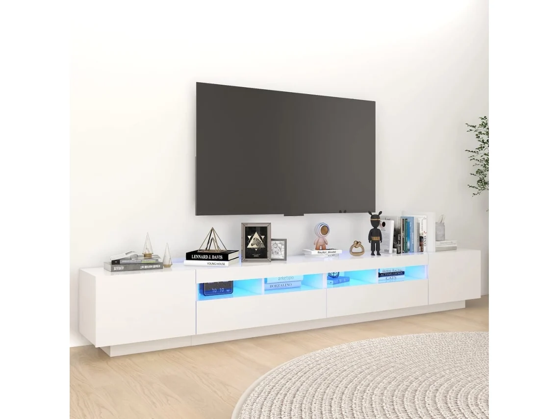 Mueble de TV con luces Led 260x35x40 Cm Blanco