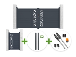Puerta Batiente Sunny De 3 M, 140 Cm De Alto, Gris + Puerta Peatonal Sunny De 1 M, 140 Cm De Alto + 4 Postes + Motor Tanker B250