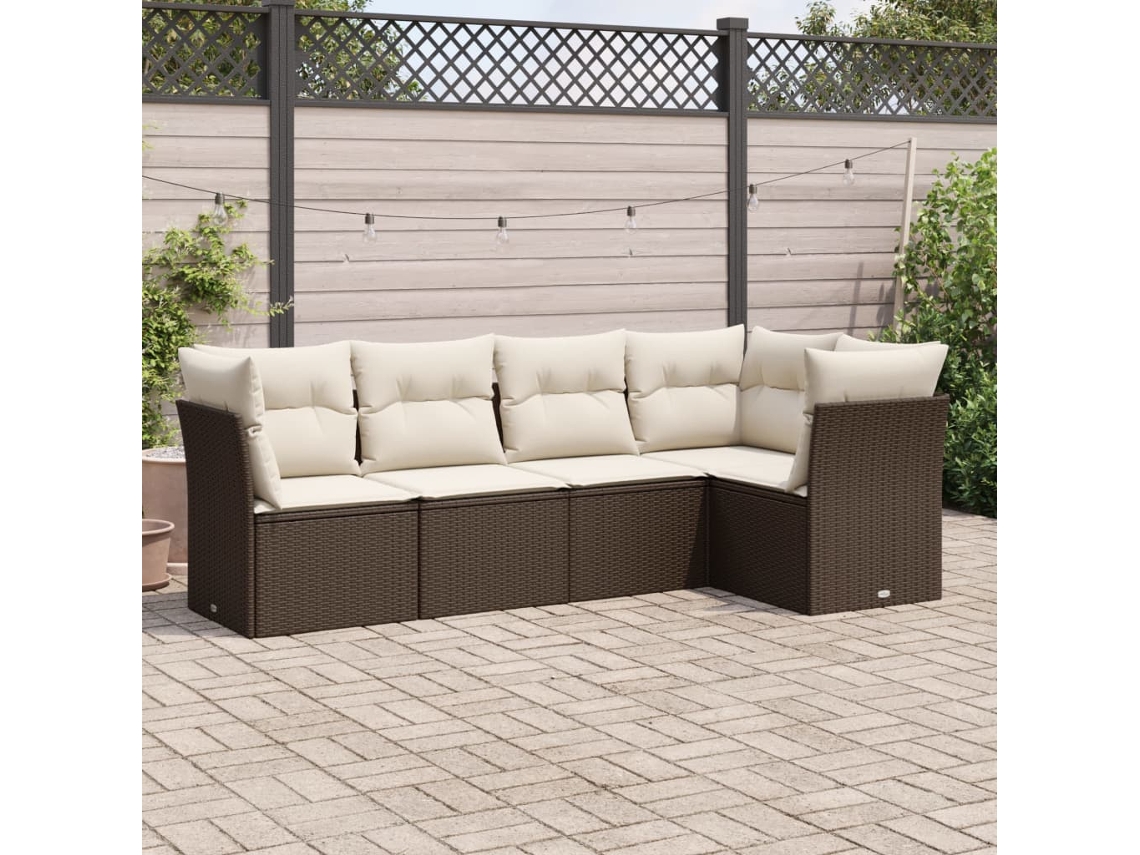 Conjunto de sofá de jardín de 5 piezas con cojines de mimbre marrón de DKD Home Decor