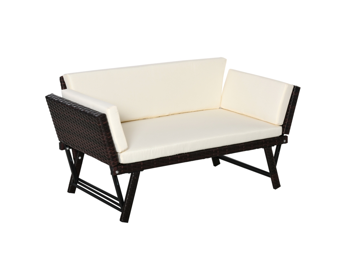 Sofá Plegable De Jardín, 2 Plazas, Poliratán Marrón, 129x63x67cm