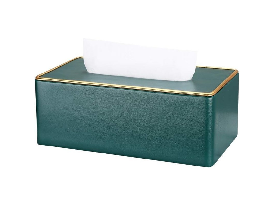 Caja Rectangular De Papel Higiénico De Cuero (verde Oscuro) Con Diseño De Mármol Texturizado.