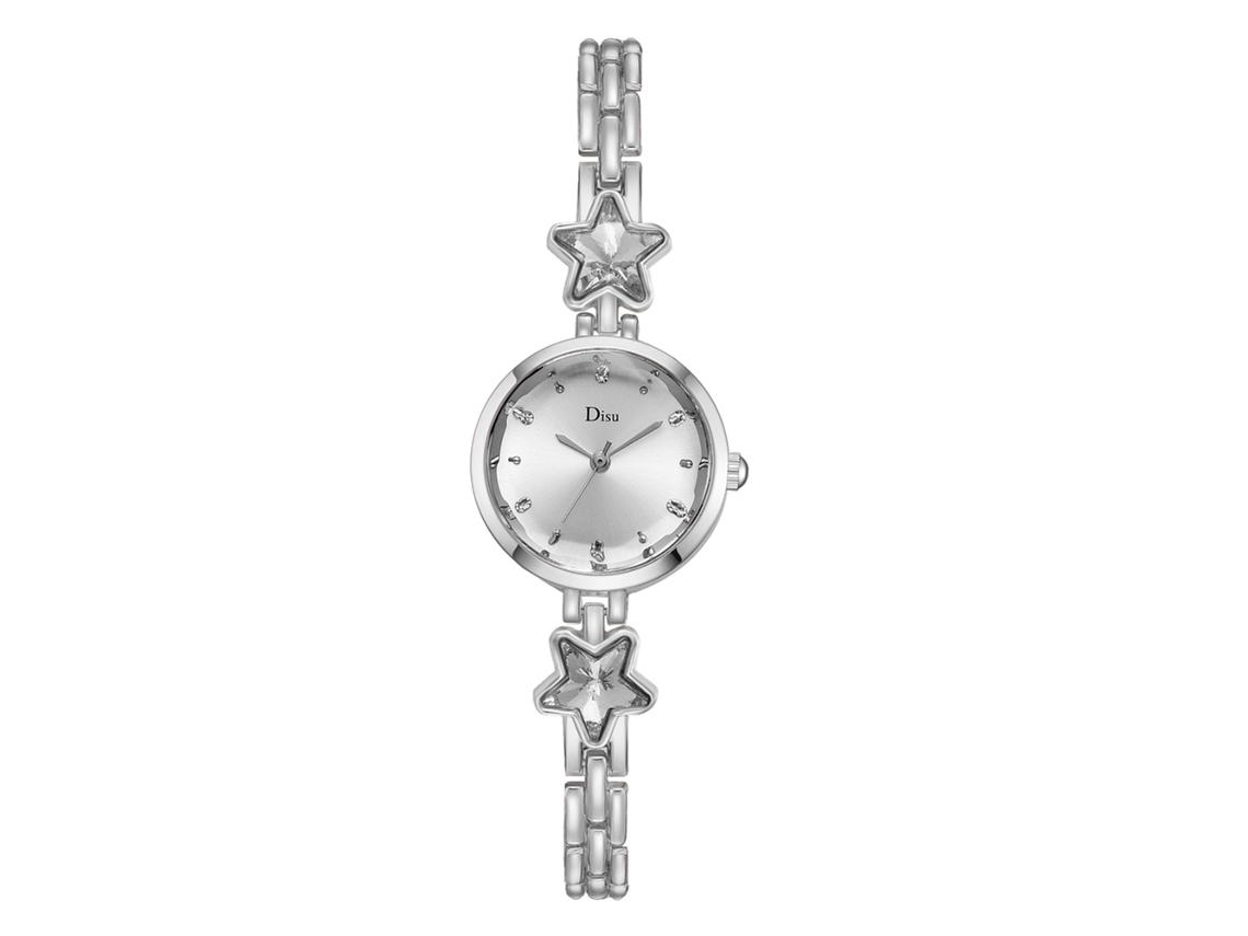 Reloj De Pulsera De Cuarzo Para Mujer Con Brazalete De Aleación De Plata Blanca, Estilo Moderno Disu