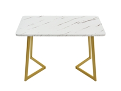 Mesa de Comedor Tapa de Mármol Patas de Metal Dorado 117x68cm Mobrio Blanco y Dorado