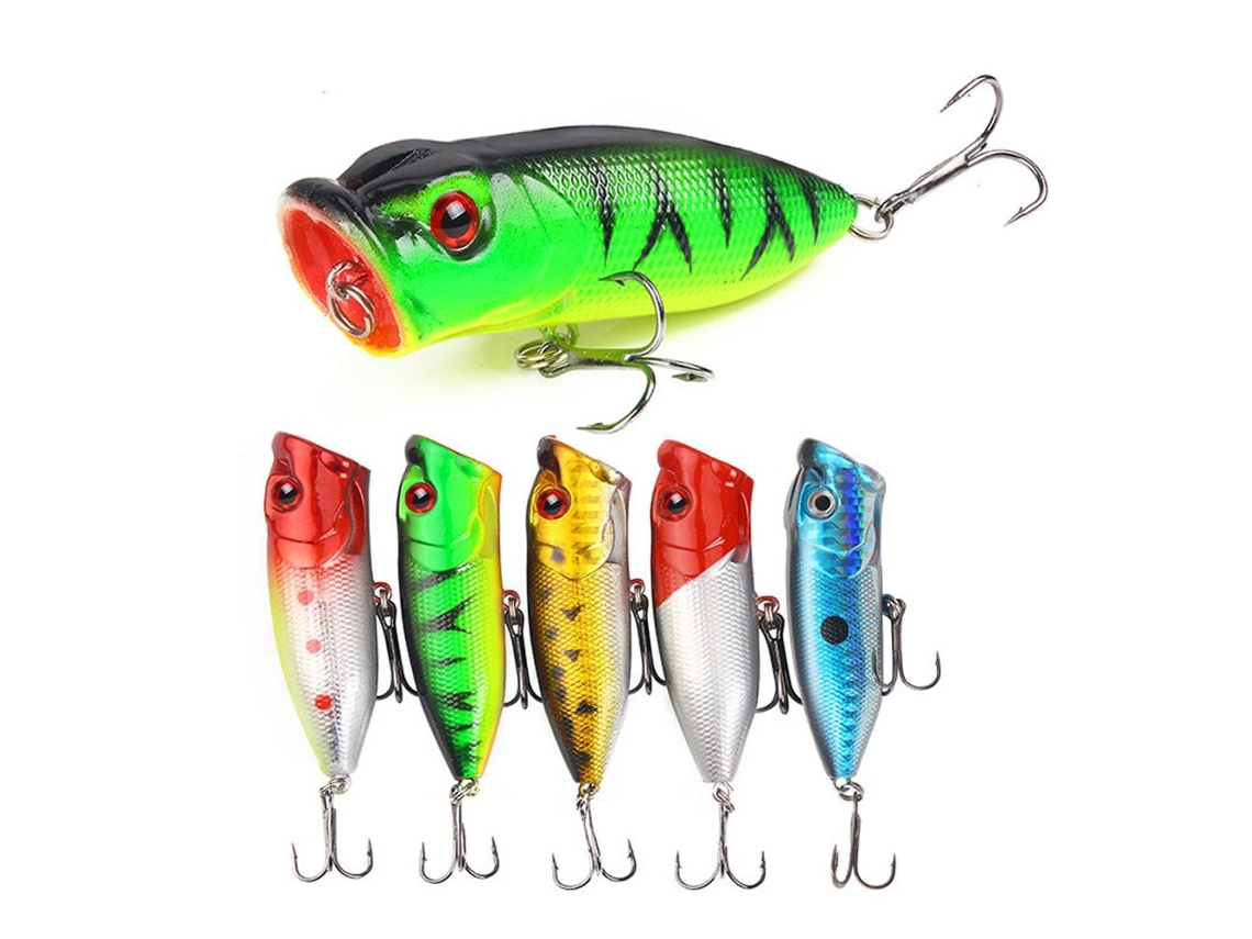 5 Señuelos De Pesca De Superficie De 6,5 Cm/11,8 G Con Anzuelo Triple Y Ojos 3d Para Agua Dulce Y Salada.