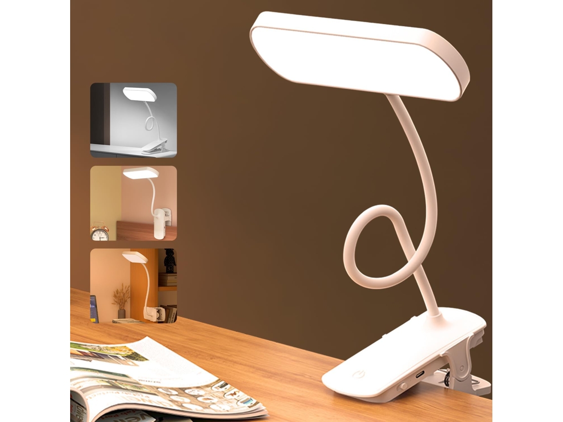 Lámpara de mesa LED con clip, 3 modos de color, luz con clip, protección ocular, ideal para leer y como lámpara de noche. Nicecee