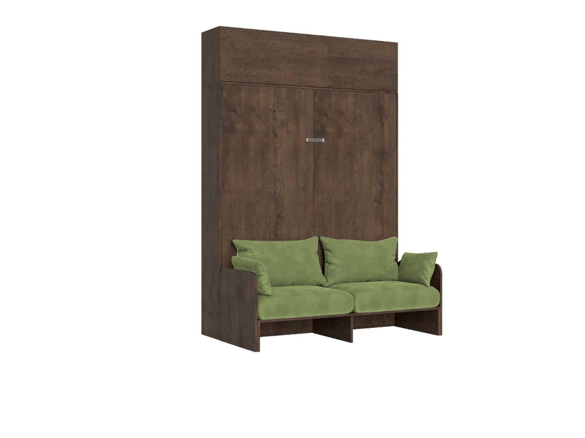 Cama Doble Plegable Kentaro De 160 Cm Con Sofá Y Mueble Alto De Nogal, Color Verde