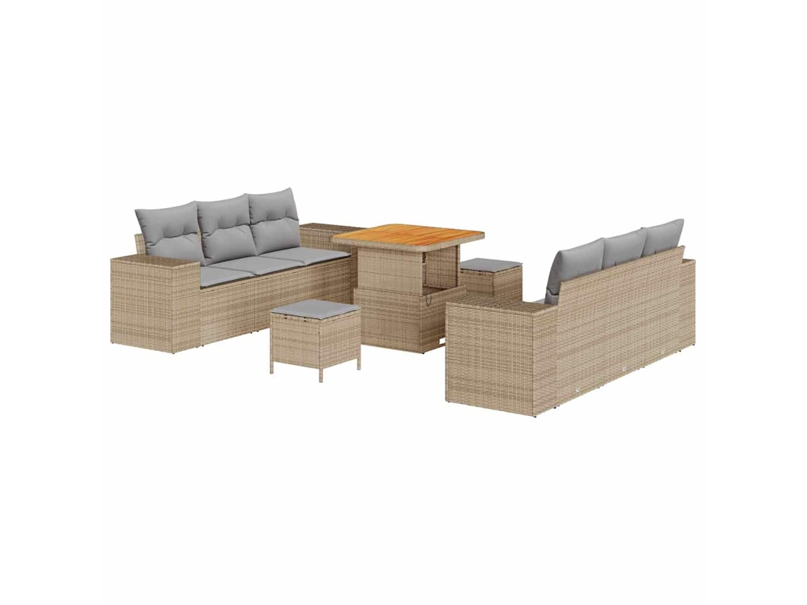 Maison Exclusive - Conjunto De Sofá De Jardín Con Cojín 9 Pcs Beige Y Gris Claro