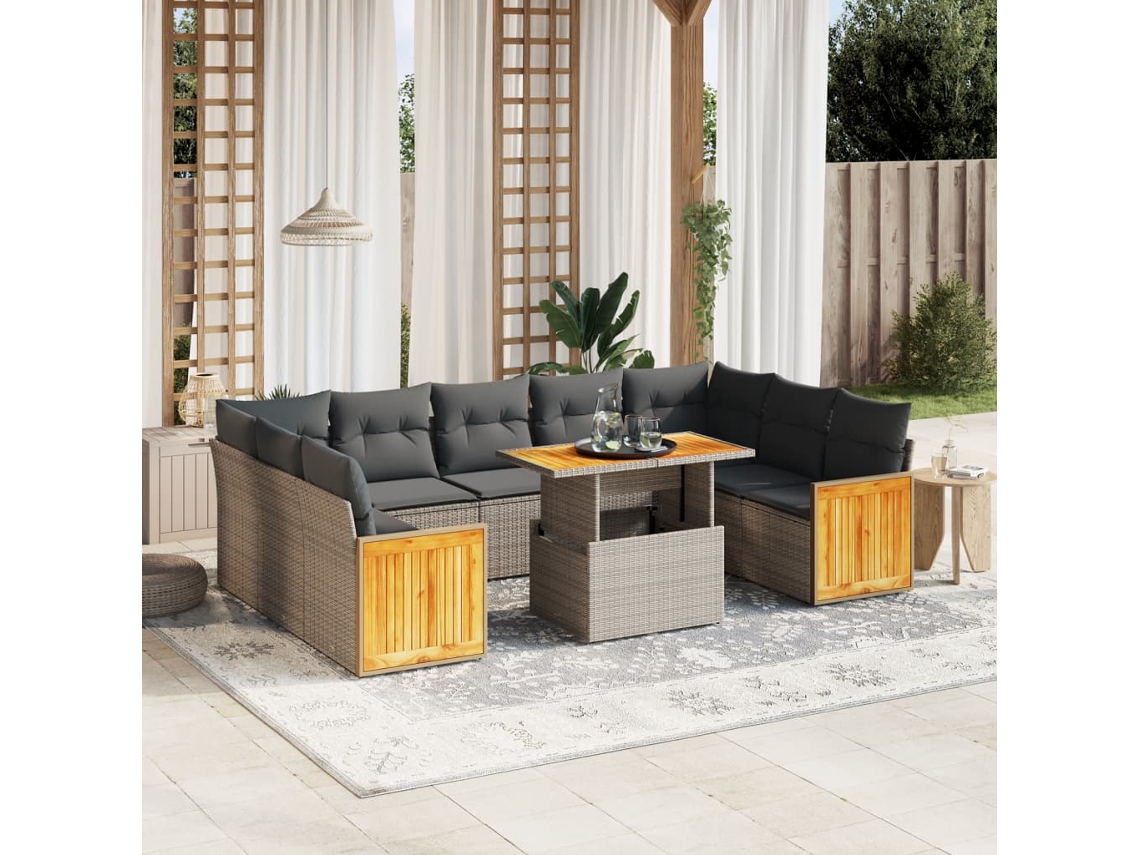 Conjunto de sofás de jardín de 10 piezas DKD Home Decor con cojines de mimbre gris