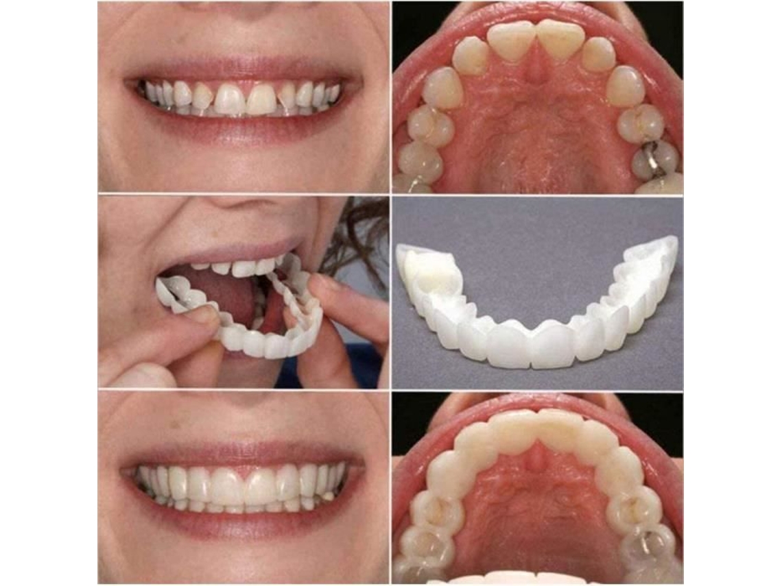 Juego 4pcs2 de dentaduras postizas de silicona superior e inferior, perfectas para hombres y mujeres, dientes postizos naturales temporales removibles