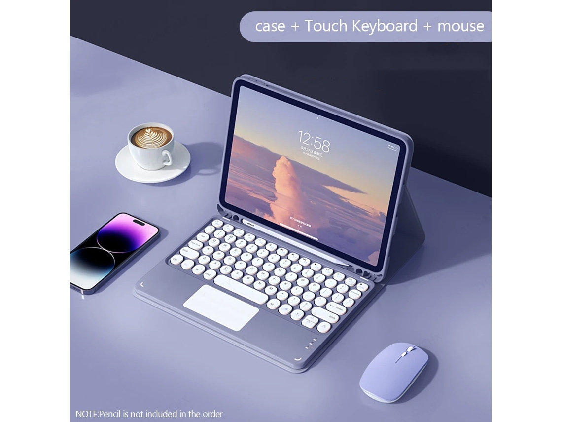 Funda con teclado para tableta Samsung S10 Fe de 10,9 pulgadas, color morado oscuro, con teclado táctil USB (ratón dual de 2,4 g incluido)