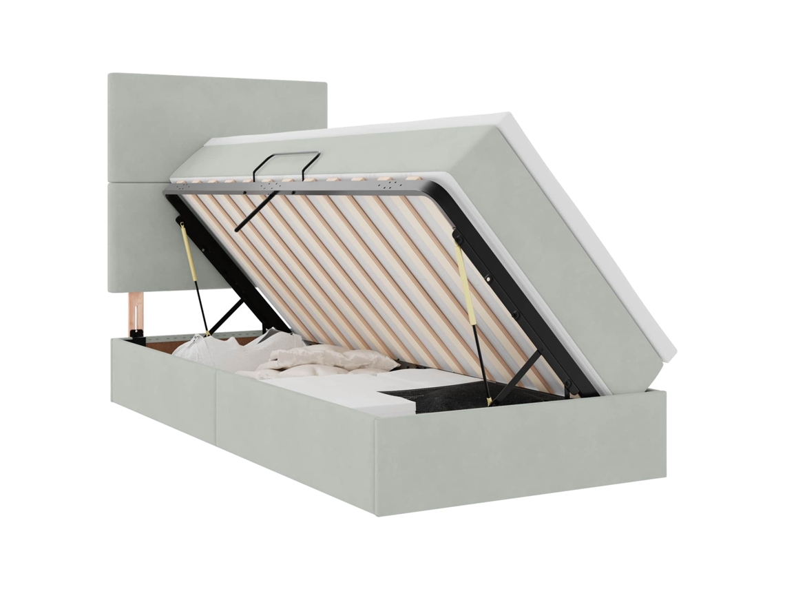 Syfax™ Cama Con Almacenamiento Y Colchón Gris Claro 100 X 200 Cm