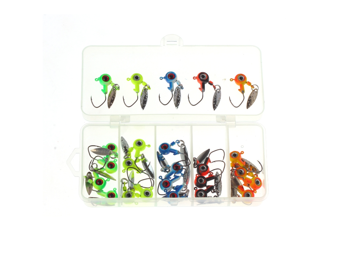 Kit De 25 Señuelos De Pesca Con Cabeza De Jig Y Ojos De Imitación Para Pesca En Agua Dulce (lubina, Trucha, Tipo Crappie) 0.14 Oz/0.08 Oz