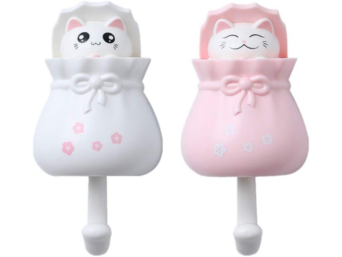 Ganchos decorativos adhesivos de pared para colgar abrigos y bolsos, juego de 2 (rosa + blanco)