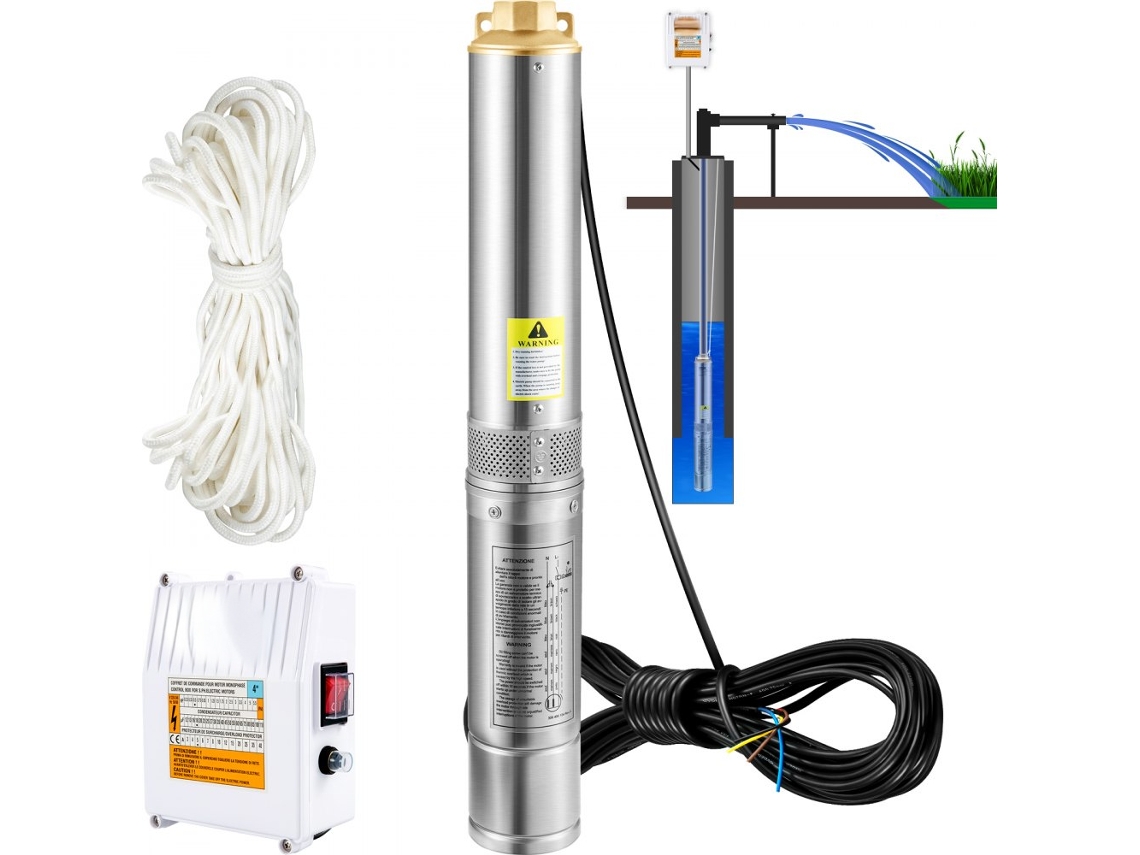 Bomba para pozo profundo de 370 W, acero inoxidable, 110 l/min, 44 m de altura, Tekmaquinas