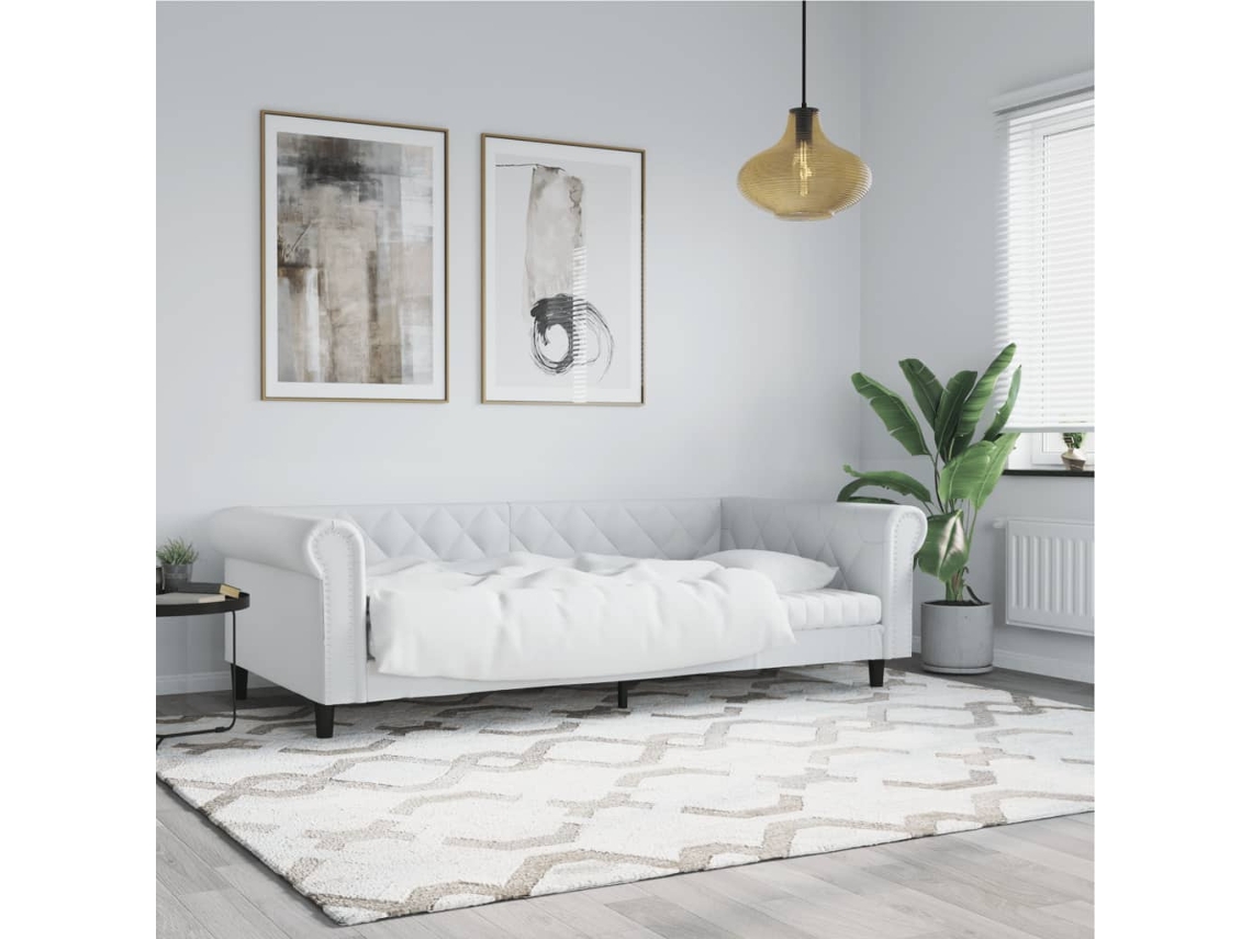 Sofá cama con reposabrazos de cuero artificial blanco - referencia