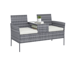 Banco de jardín de resina y mimbre para dos personas con mesa y cojines, 135x64x81cm, negro, ZENCORE SERVICES