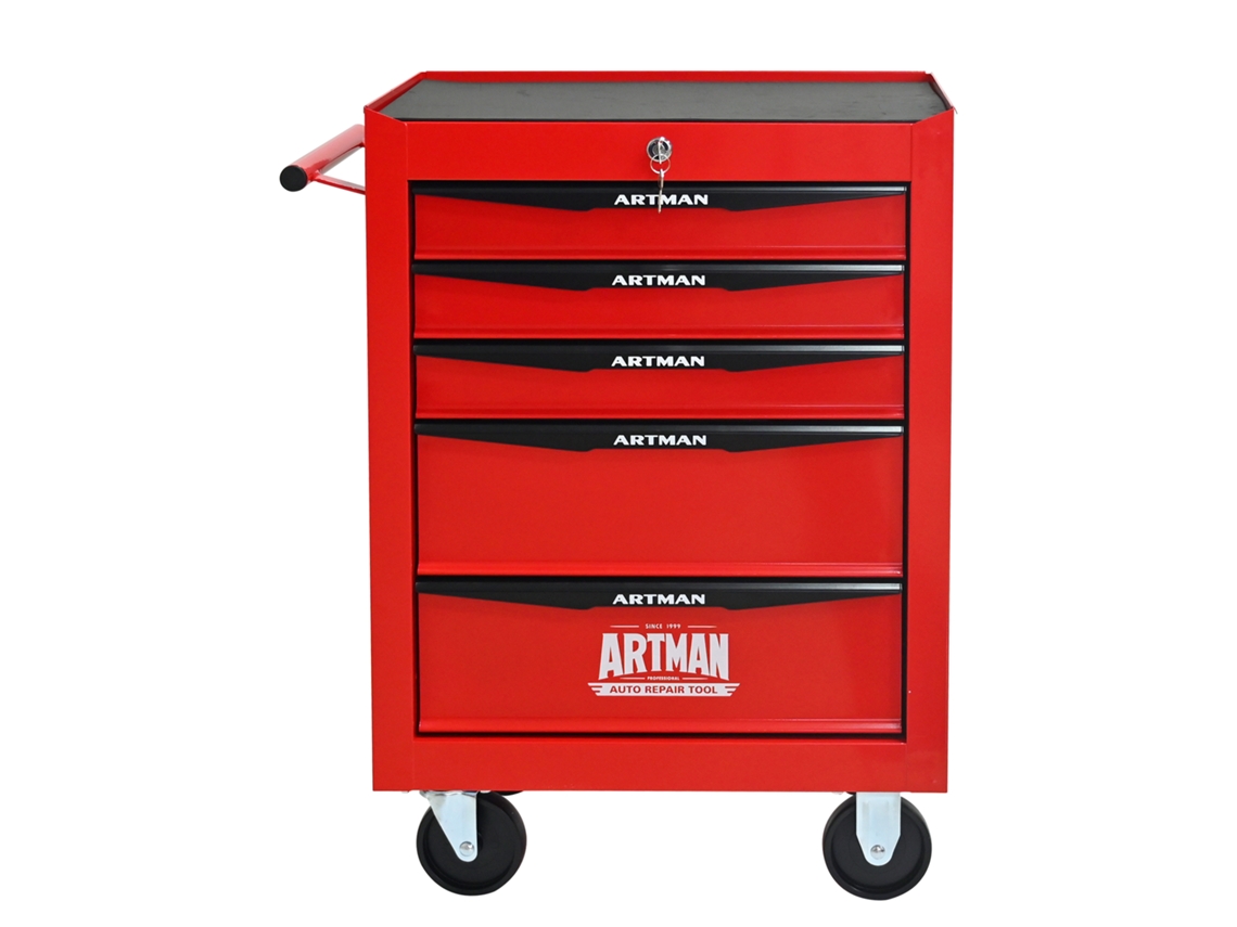 Caja De Herramientas Metálica Con 5 Cajones, Plegable, Roja/negra