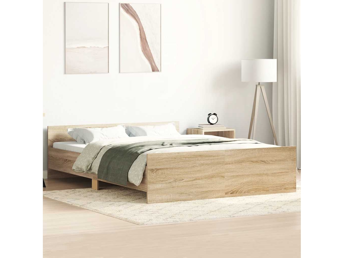 Estructura De Cama Con Cabecero Piecero Roble Sonoma 120x200 Cm