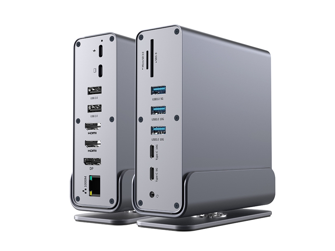 Estación de fondeo YIZHOOD Host de carga rápida USB-C 100 W 15 en 1 / Concentrador USB 2.0 / 3.0 / HDMI 4K60HZ / PD 4K / 60HZ / RJ45 gris