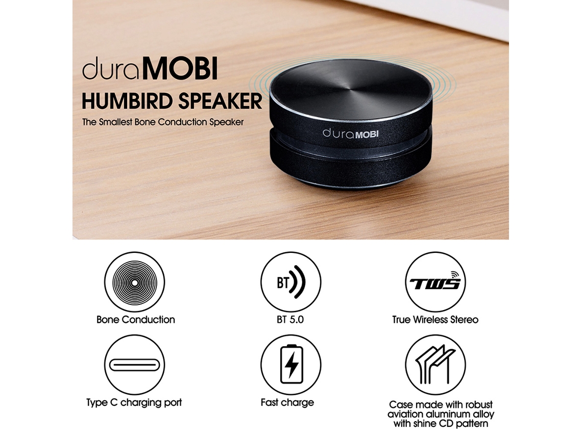 Minialtavoz portátil inalámbrico Bluetooth de conducción ósea con sonido estéreo potente y micrófono incorporado. Caja de sonido roja.