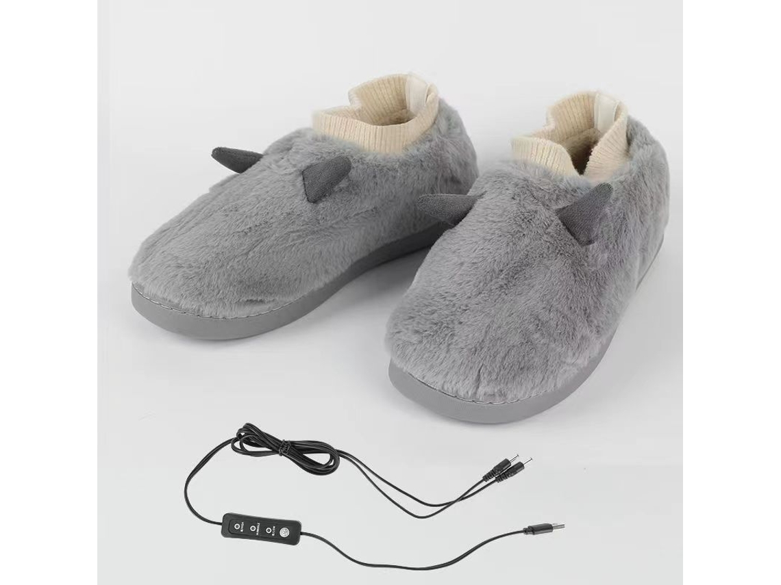 Calentador de pies eléctrico, pantuflas de felpa calefactables con alimentación USB y 3 niveles de temperatura ajustables Cuich (gris 42 43)